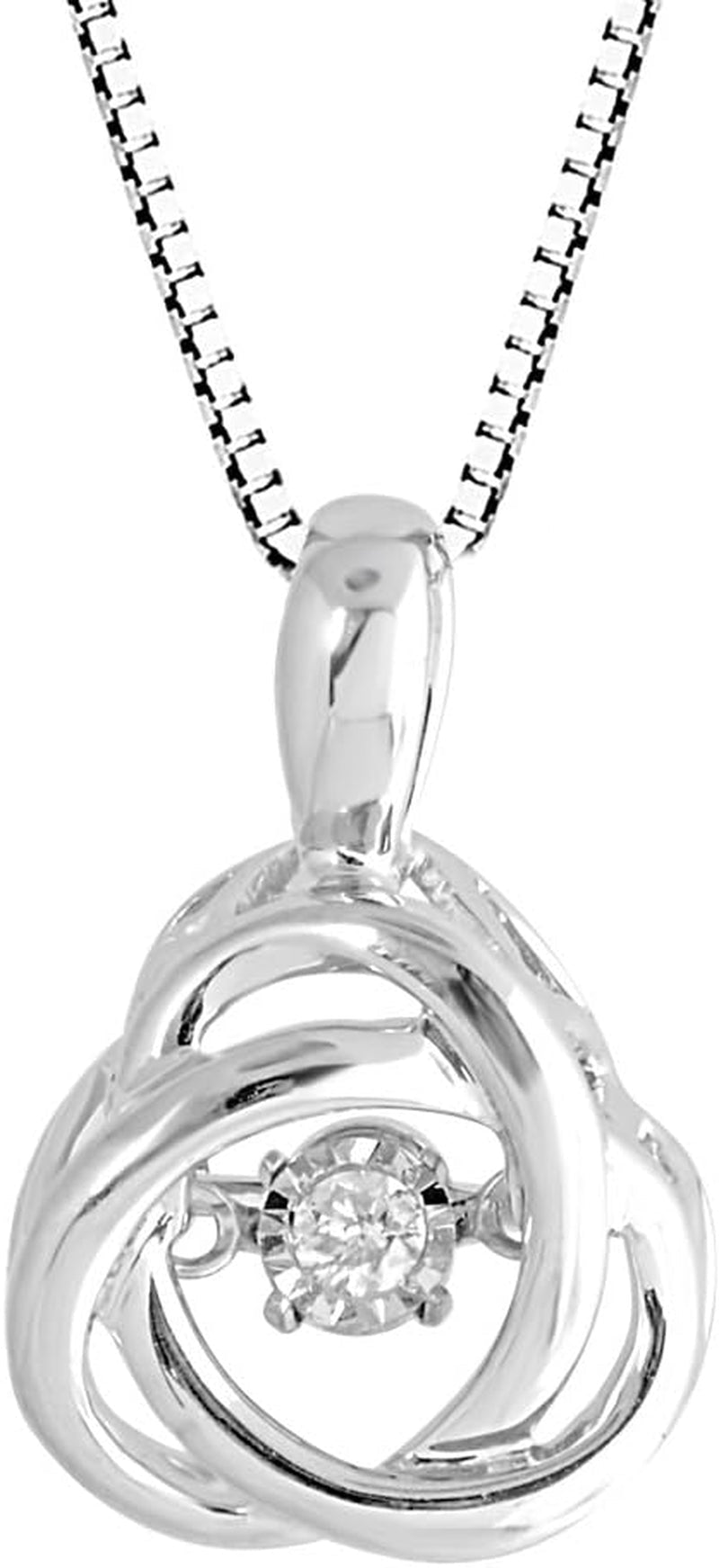 Diamond Pendant Necklace Dancing Diamond Love Knot - Sterling Silver, Yellow Gold Plated Silver, or Rose Gold Plated Silver - Natural Diamond - 18 Inch Chain - WORLD TIME VISITS