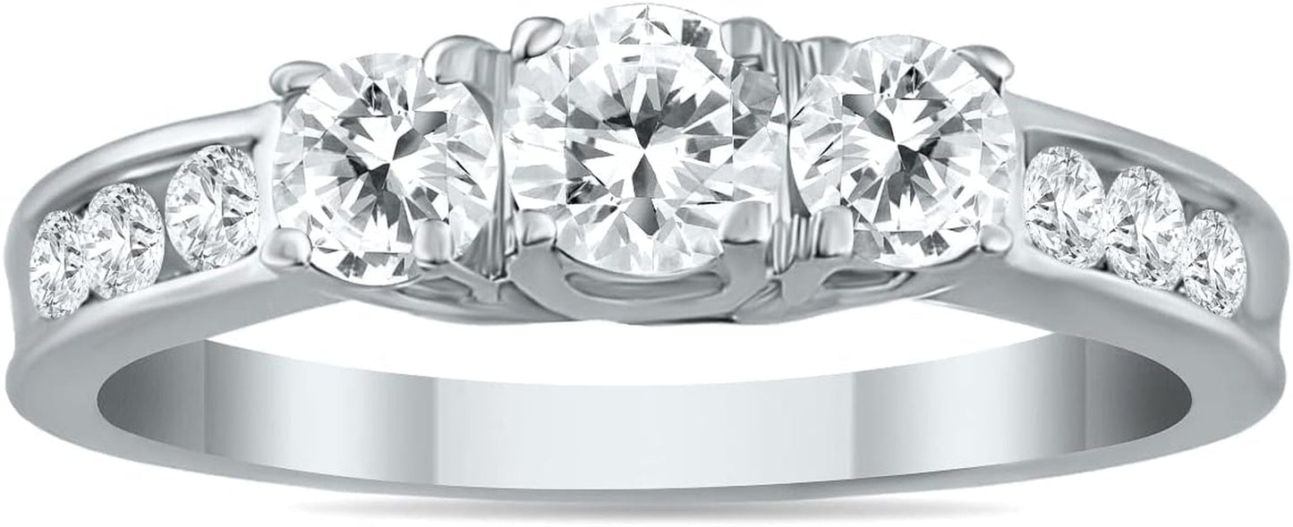 Diamond Three Stone Ring Available in 10K White Gold (1/2Ctw - 1 1/2Ctw) - WORLD TIME VISITS