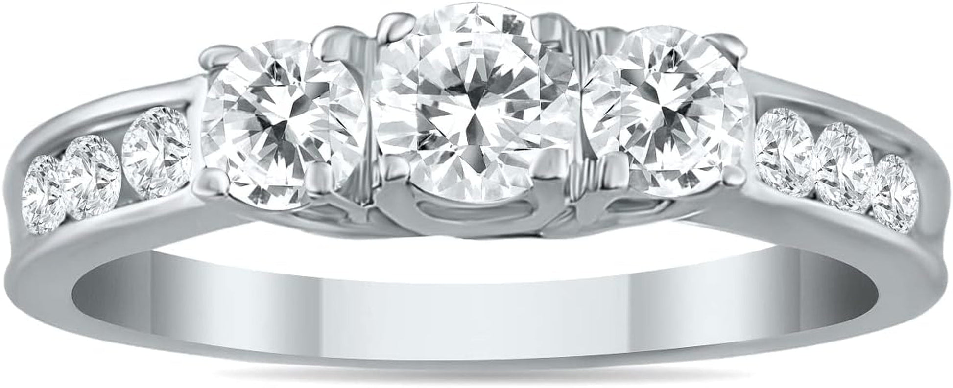 Diamond Three Stone Ring Available in 10K White Gold (1/2Ctw - 1 1/2Ctw) - WORLD TIME VISITS