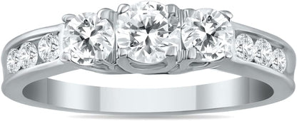 Diamond Three Stone Ring Available in 10K White Gold (1/2Ctw - 1 1/2Ctw) - WORLD TIME VISITS