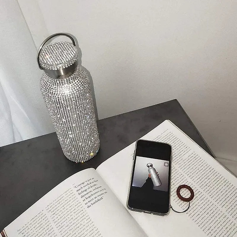 Diamond Water Bottle, Stainless Steel Insulated Water Bottle 12/17/25Oz, Glitter Water Bottles for Women