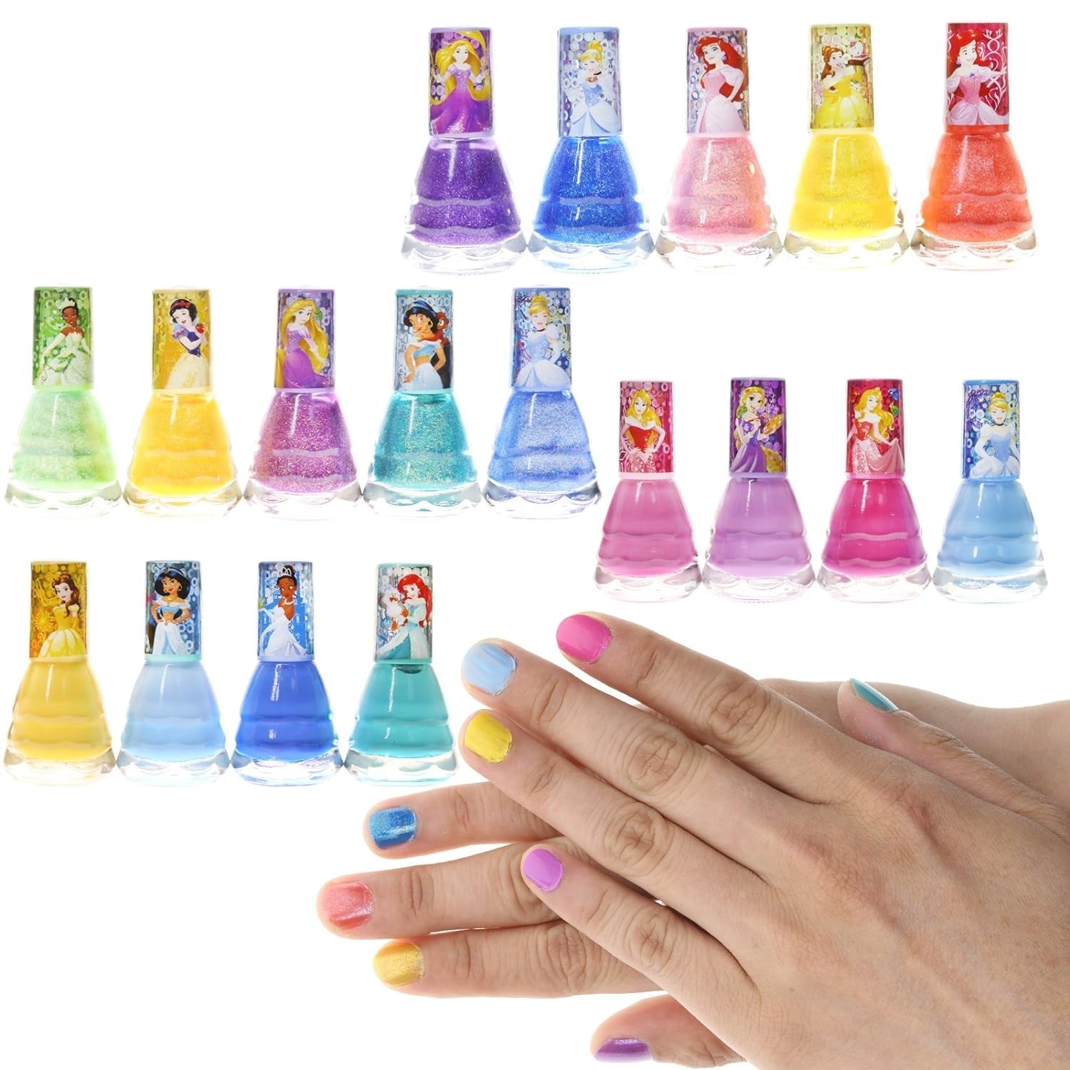 Disney Princesses Super Sparkly Peel - Off Nail Polish Deluxe Present Set for Girls, 18 Colors - WORLD TIME VISITS