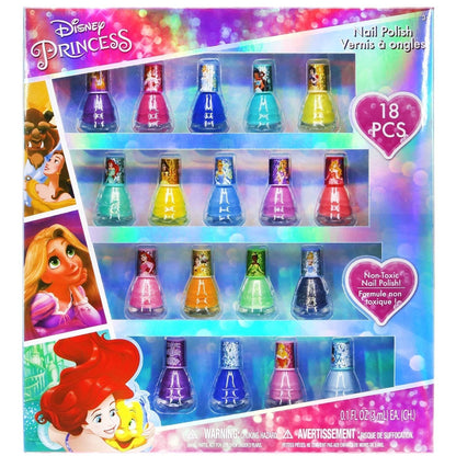 Disney Princesses Super Sparkly Peel-Off Nail Polish Deluxe Present Set for Girls, 18 Colors