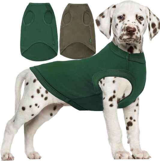 Dog Plain Shirts,Solid Dogs Clothes,Lightweight Stretchy Doggy Tee Shirt,Sleeveless Blank Puppy Chihuahua Cats Samll Costumes,Army & Deep Green S - WORLD TIME VISITS