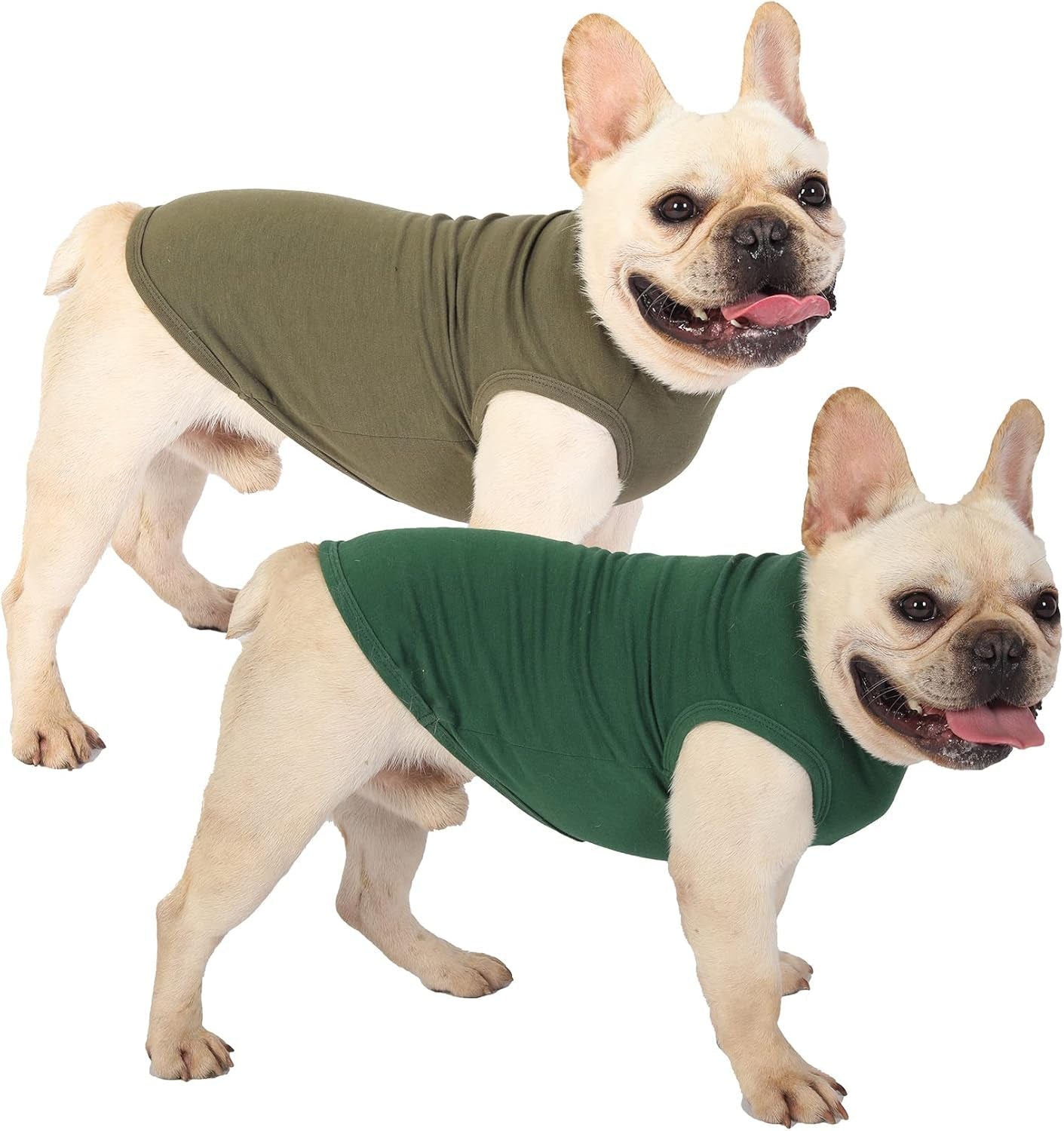 Dog Plain Shirts,Solid Dogs Clothes,Lightweight Stretchy Doggy Tee Shirt,Sleeveless Blank Puppy Chihuahua Cats Samll Costumes,Army & Deep Green S - WORLD TIME VISITS