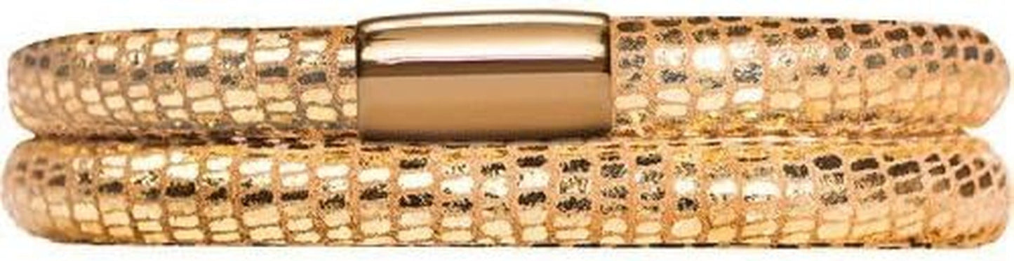 Double Gold Reptile Bracelet W/Gold Plated Lock, 1051-38 (7.5 Inch)