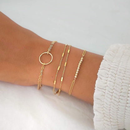 Double-Stranded Gold Bracelet, Length 6.5-7.5 Inches, Thin Satellite Chain Layer Bracelets for Women, Tarnish-Resistant, Minimalist Arm Jewelry, Handmade Gift for Her (Tubes Chain)