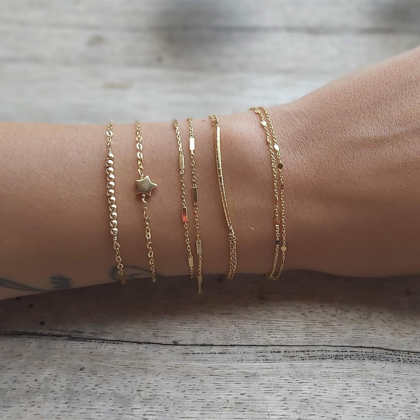 Double-Stranded Gold Bracelet, Length 6.5-7.5 Inches, Thin Satellite Chain Layer Bracelets for Women, Tarnish-Resistant, Minimalist Arm Jewelry, Handmade Gift for Her (Tubes Chain)