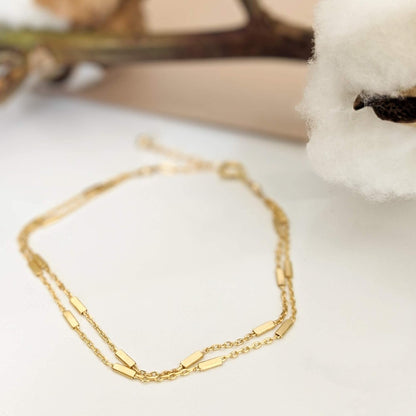 Double-Stranded Gold Bracelet, Length 6.5-7.5 Inches, Thin Satellite Chain Layer Bracelets for Women, Tarnish-Resistant, Minimalist Arm Jewelry, Handmade Gift for Her (Tubes Chain)