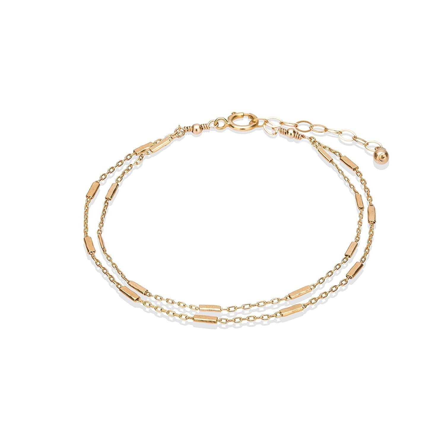 Double - Stranded Gold Bracelet, Length 6.5 - 7.5 Inches, Thin Satellite Chain Layer Bracelets for Women, Tarnish - Resistant, Minimalist Arm Jewelry, Handmade Gift for Her (Tubes Chain) - WORLD TIME VISITS