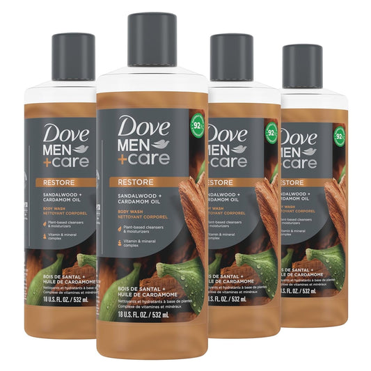 Dove Men+Care Body Wash Sandalwood + Cardamom Oil 4 Count to Rebuild Skin in the Shower with Plant - Based Cleansers and Moisturizers 18 Oz - WORLD TIME VISITS