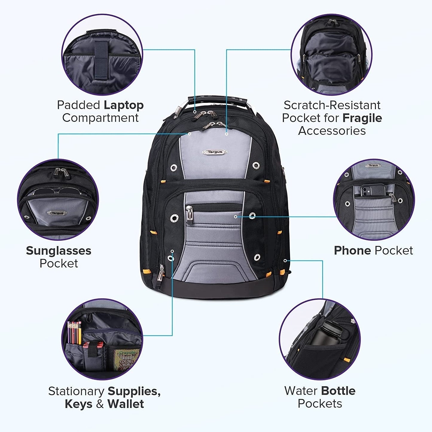 Drifter II Laptop Backpack, Black/Gray – Backpack for Men for Business and Travel, Durable Water - Resistant Material, Fits up to 17" Laptops (TSB239US) - WORLD TIME VISITS