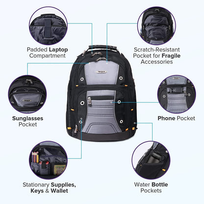 Drifter II Laptop Backpack, Black/Gray – Backpack for Men for Business and Travel, Durable Water - Resistant Material, Fits up to 17" Laptops (TSB239US) - WORLD TIME VISITS