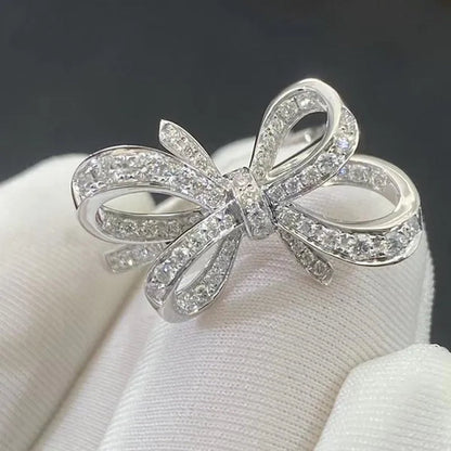 Exquisite Bow Ring Inlaid Bling Cubic Zirconia Female Wedding Party Fashion Luxury Finger Accessories Fancy Birthday Gift Jewelry