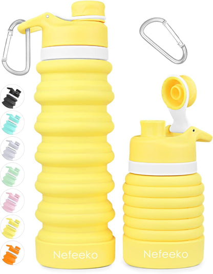 Collapsible Water Bottle, 26Oz Silicone Foldable Water Bottles Leakproof BPA Free Travel Water Bottles with Carabiner, Portable Sport Water Bottles for Camping,Hiking Outdoor Indoor Sport - WORLD TIME VISITS