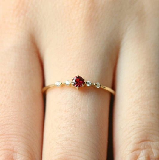Cute Dainty Women'S 14K Ruby Drill Rings Delicate Rings Gemstone Rings Wedding Jewelry Heart Gemstone Promise Engagement Love Ring Size 5-10 - WORLD TIME VISITS