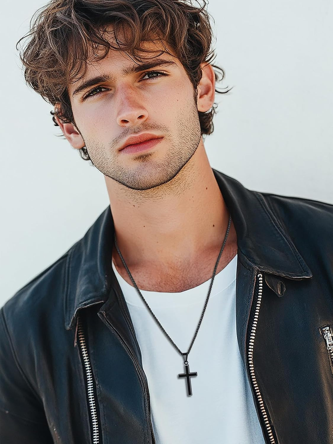Cross Necklace for Men, Stainless Steel Silver Black Gold Mens Cross Necklace, 22-24 Inches