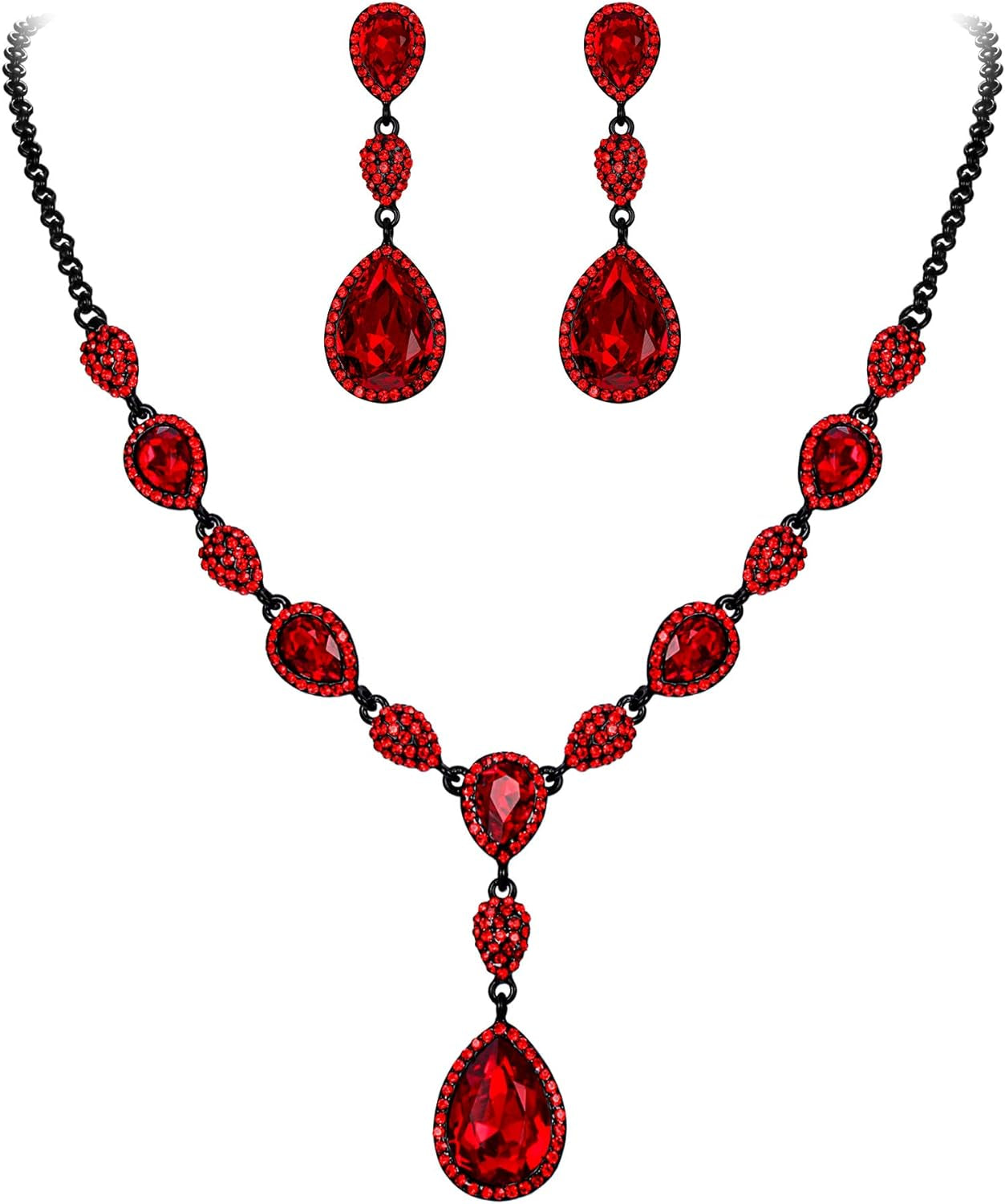 Women'S Cubic Zirconia Teardrop Y-Necklaces Dangle Earrings Jewelry Sets for Brides Bridesmaids