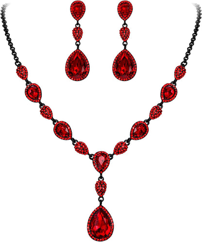 Women'S Cubic Zirconia Teardrop Y-Necklaces Dangle Earrings Jewelry Sets for Brides Bridesmaids