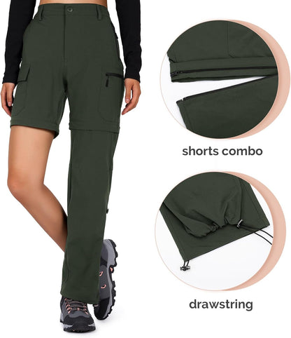 Women'S-Hiking-Pants-Convertible Quick-Dry-Stretch-Lightweight Zip-Off Outdoor Pants with 5 Deep Pockets
