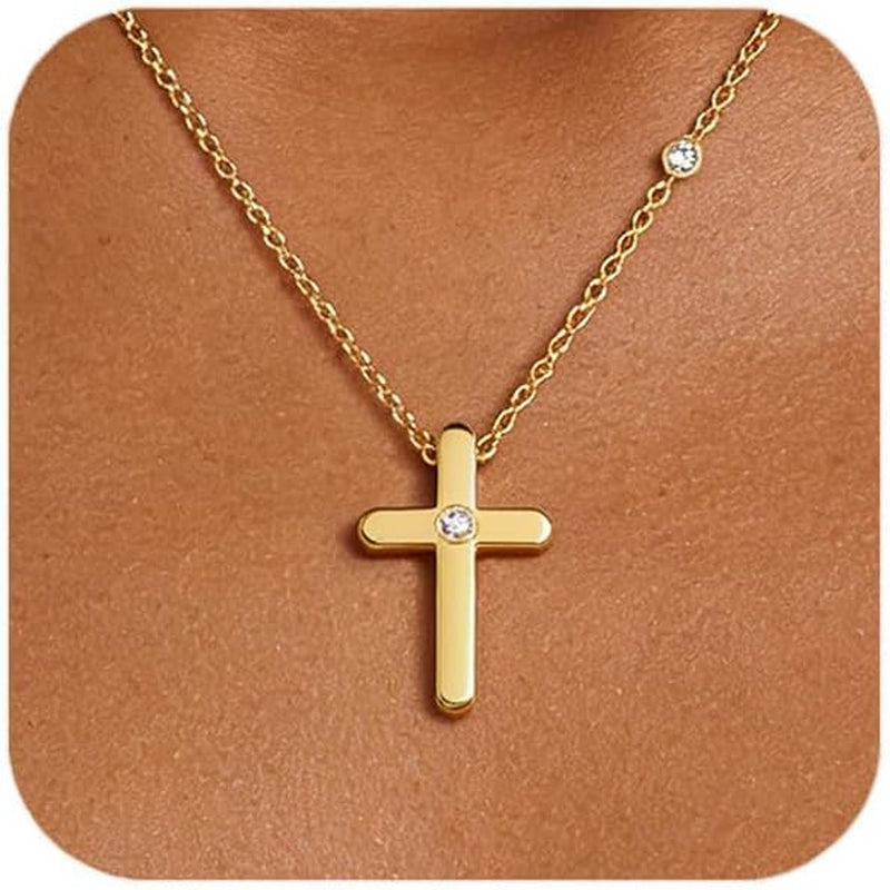 Cross Necklace for Women, Dainty Cute Small 18K Gold Plated Cross Necklace, Trendy Charm Stainless Steel Cubic Zirconia Cross Necklace, Gold Jewelry Gifts for Women(Valentines Day Gifts for Her) - WORLD TIME VISITS