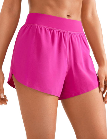 Mid Waisted Dolphin Athletic Shorts for Women 4" Lightweight High Split for Gym Workout with Liner Quick Dry - WORLD TIME VISITS