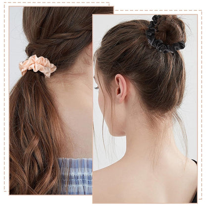 12Pcs Satin Elastic Hair Scrunchies, Silk Satin Hair Ties Elastics Ponytail Holders for Women Girls Valentine'S Day Gifts (Blush,Black)