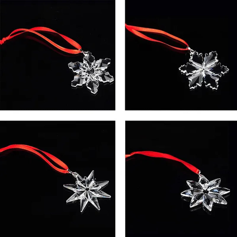H&D Set of 4 Crystal Snowflake Pendant Star Shaped Unique Pattern Ornaments with Gift Box Home Window Christmas Tree Decoration