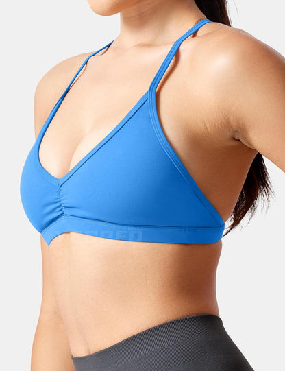 Workout Sports Bras for Women Padded Strappy Open Back Gym Bra Light Impact Criss Cross Yoga Crop Top