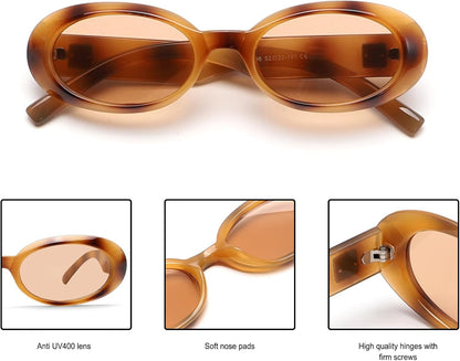 Trendy Oval Sunglasses for Women Retro Vintage 90S Sunnies for Small Face Narrow round Shades Cat Eye