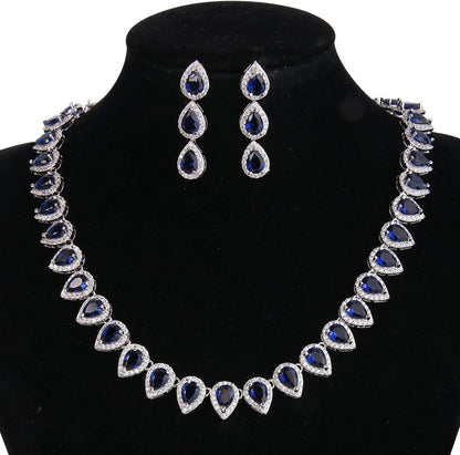 Women'S Silver-Tone Full Prong Cubic Zirconia Teardrop Bridal Necklace Earrings Set