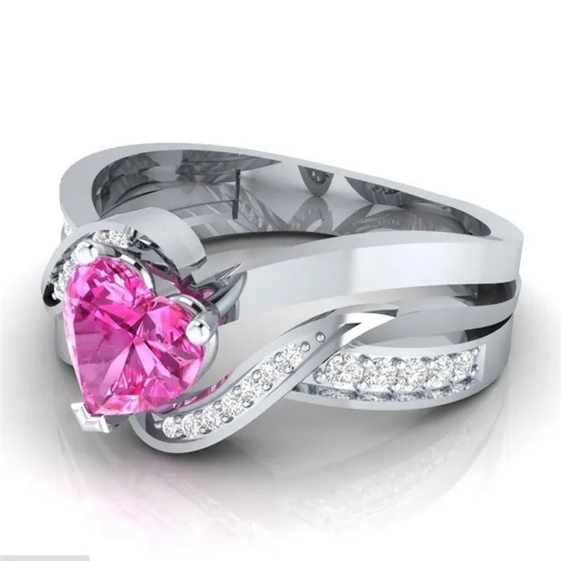 Fashion Heart Cut Purple Natural Amethyst & Diamond Ring Jewelry for Women