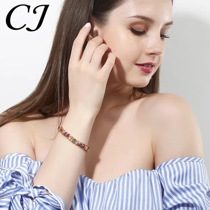 CANDICE Indian Design Real Gold Plated Multicolor Zircon Stones Tennis Bracelets For Dance Party Accessories
