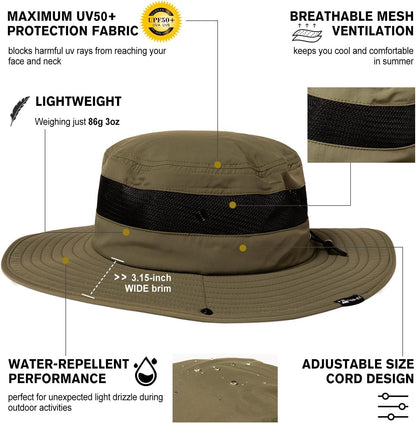 Oversized XL XXL Mens Golf Bucket Sun Hats Big Head Boonie Safari Wide Brim Waterproof UPF50+ Fishing