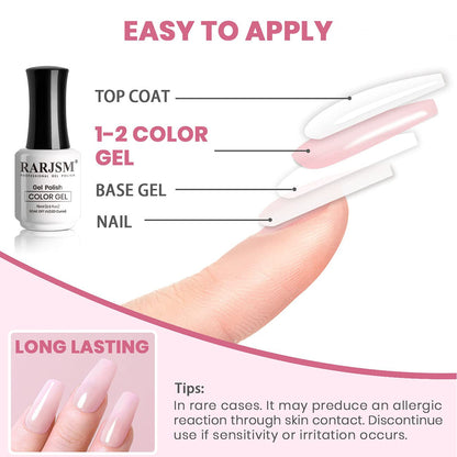 Milky Pink Gel Nail Polish LED UV Gel Soak off Transparent Nude Pink Varnish Nail Art Color 15ML Single Bottle for DIY Home French Manicure