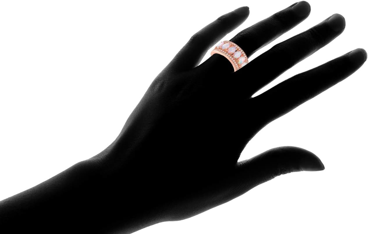 Oval-Cut Created White Opal & Cubic Zirconia Ring (Comes in Rose & White Gold Plated)