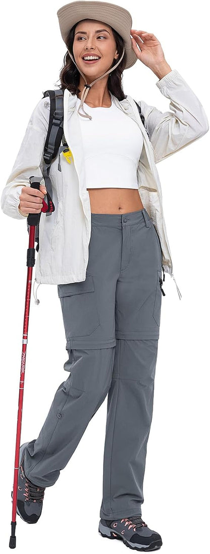 Women'S-Hiking-Pants-Convertible Quick-Dry-Stretch-Lightweight Zip-Off Outdoor Pants with 5 Deep Pockets