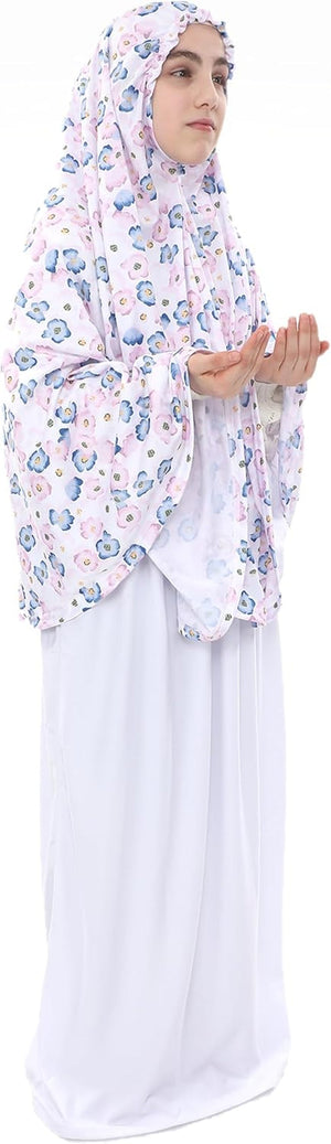 Prayer Set for Muslim Girls, Two Pieces Prayer Set, Set of 3 Pieces(Skirt, Scarf, Rosary) Suitable for 5 to 13 Years