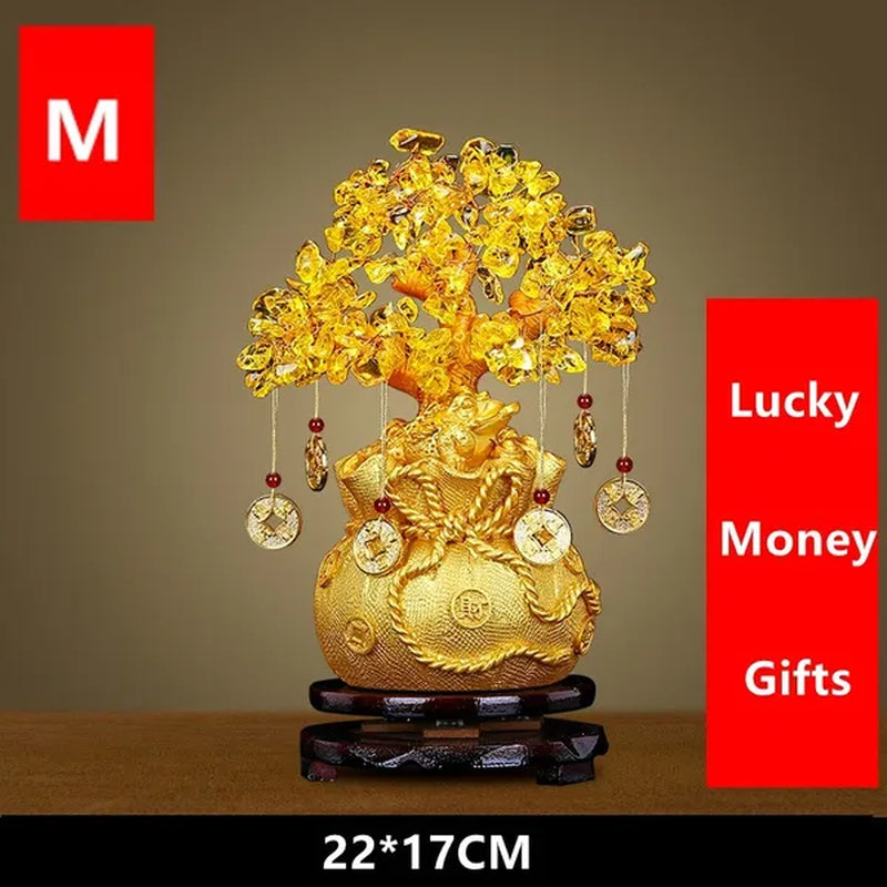 3 Size Festival Holiday Gifts Natural Citrine Quartz Crystal Money Tree in for Wealth Money Bay Lucky Tree