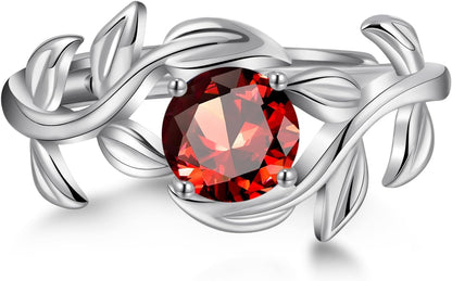 Adjustable Women Leaf|Wheat Grain|Filigree Ring 925 Sterling Silver Created Ruby|Sapphire|Cubic Zirconia Engagement Ring for Women Promise Wedding Ring Anniversary Valentines Open Size 5-9