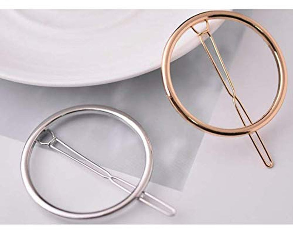 2 Pcs Minimalist Dainty Hollow Geometric round Circle Metal Hairpin Hair Clip for Women and Girls on Any Occasion (Gold & Silver)
