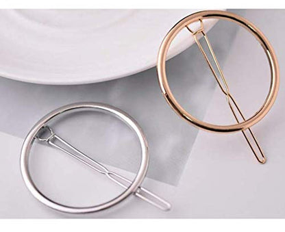 2 Pcs Minimalist Dainty Hollow Geometric round Circle Metal Hairpin Hair Clip for Women and Girls on Any Occasion (Gold & Silver)