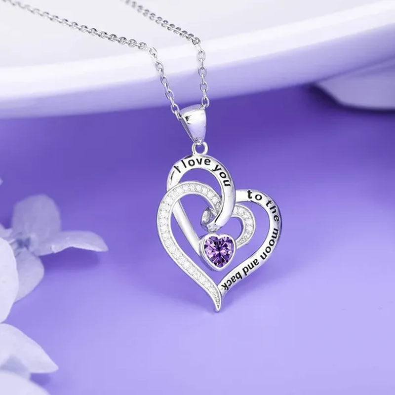 Ladies Heart-shaped Necklace Plated 925 Sterling Silver Birthday Jewelry I Love You Heart-shaped Diamond Necklace Birthday Gift for Girlfriend, Wife, Mother, Daughter, Grandmother