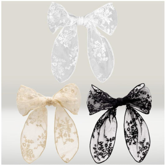 3Pcs Large Black Lace Hair Bow Clips for Women Cottagecore Hair Accessories Cute Tulle Bow Barrettes Women Ribbon Bows for Baby Girls Hair Bridal off White Black Purple