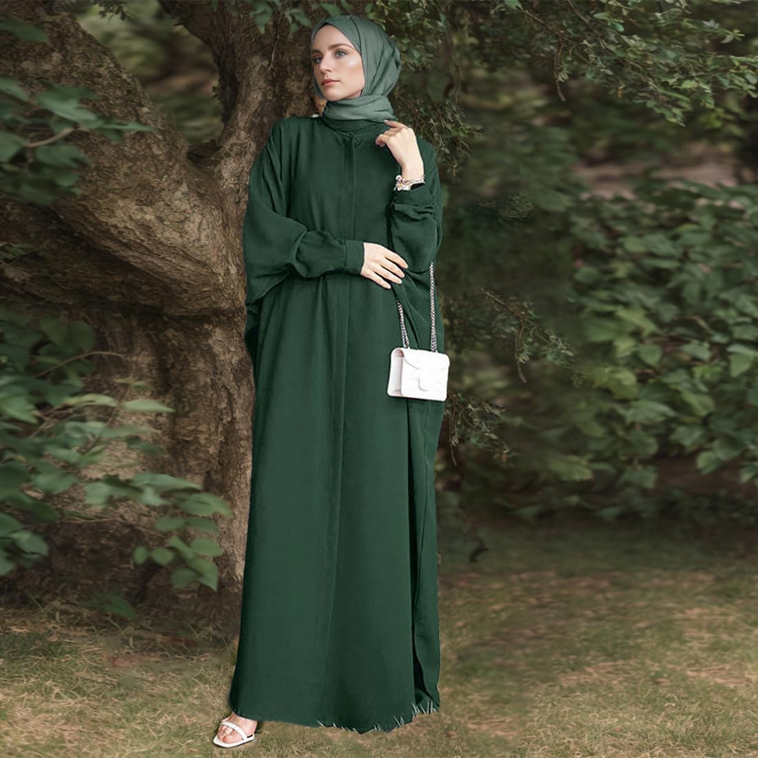 Muslim Dresses for Women Abaya Button down Henley Shirt Prayer Dress Batwing Long Sleeve Middle East Arabian Robe