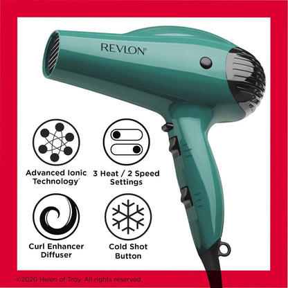 Volume Booster Hair Dryer with Diffuser | Voluminous Lift and Body | 1875W Blow Dryer with Ionic Technology for Salon Styled Finish with Less Frizz (Green)