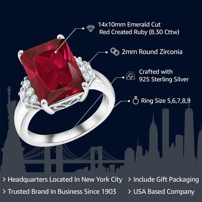 5-10 Cttw Gemstone Birthstone Engagement Ring for Women | 14X10MM Emerald Cut | 925 Sterling Silver | Wedding Anniversary Promise Ring | Available in Size 5, 6, 7, 8, 9 - WORLD TIME VISITS