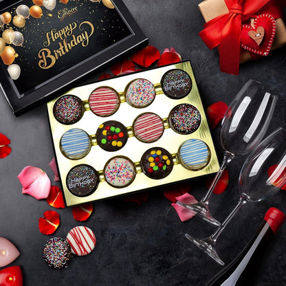 Birthday Cookies Gift Basket for Men and Women – Gourmet Chocolate Cookies, Happy Birthday Treats for Food Gifts by , 12 Count Chocolate Gift Box