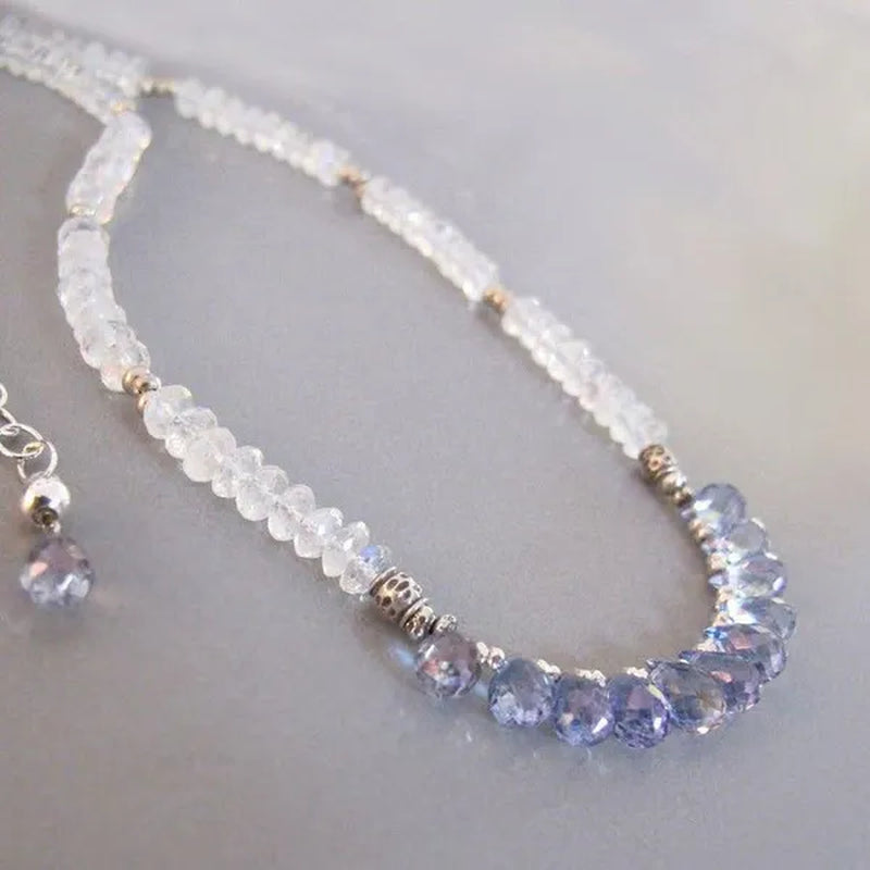 Rainbow Moonstone Mystic Topaz Necklace Sterling Silver Djstrang Blue Gemstone Bride Wedding Boho Shimmering Sundance Style