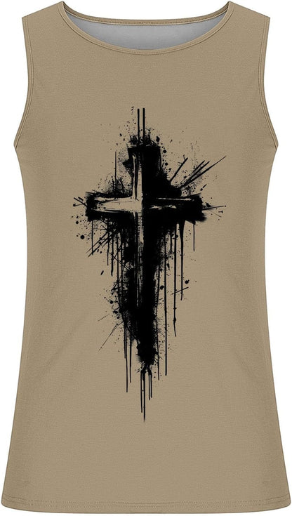 Mens Jesus Sleeveless T-Shirts Muscle Fit Tank Top Faith Christian Cross Bible Graphic Shirts Gym Workout Shirt Tee